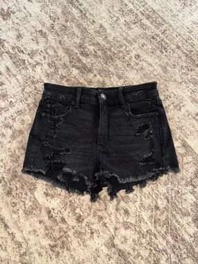 American Eagle Outfitters Black Distressed High-Rise Jean Shorts